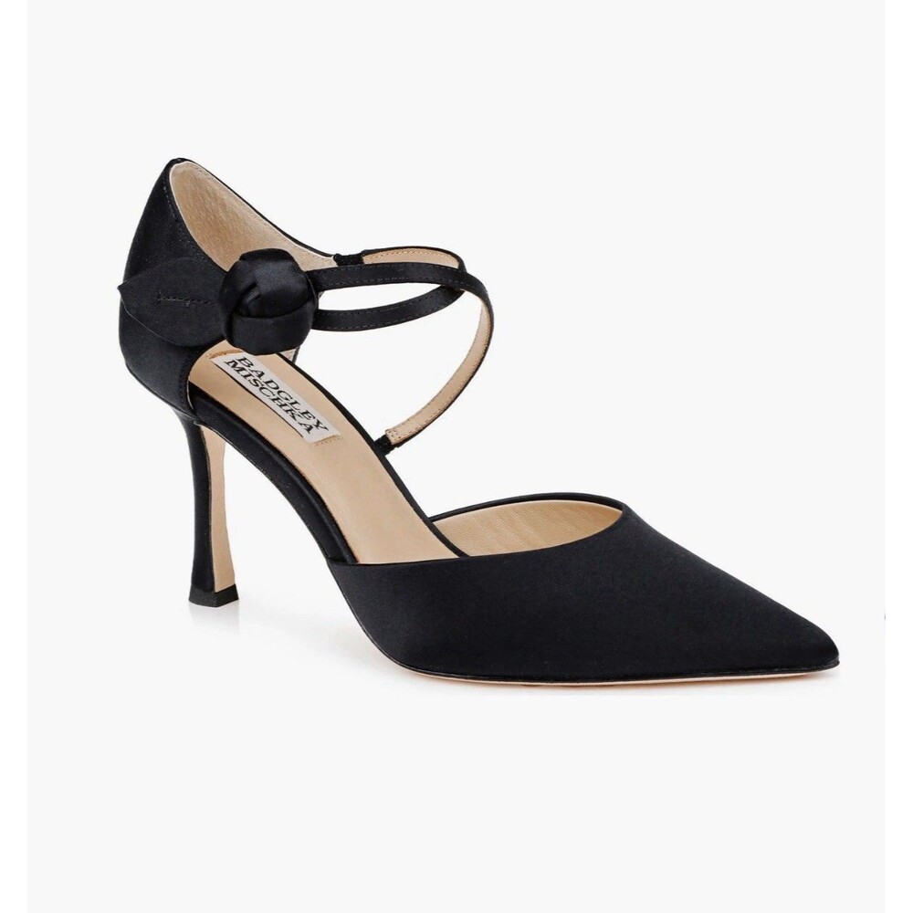 NEW Badgley Mischka Womens Size 9.5 Jayden Black Satin Knotted Bow Heels Pumps